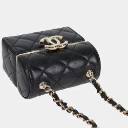 Pre Owned Chanel Black Lambskin Quilted Small Box With Chain
