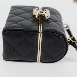 Pre Owned Chanel Black Lambskin Quilted Small Box With Chain