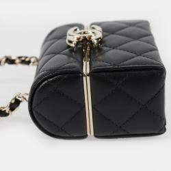 Pre Owned Chanel Black Lambskin Quilted Small Box With Chain