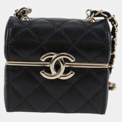 Pre Owned Chanel Black Lambskin Quilted Small Box With Chain