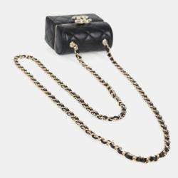 Pre Owned Chanel Black Lambskin Quilted Small Box With Chain