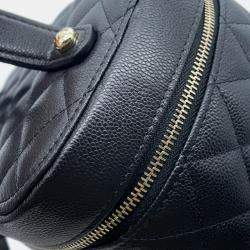 Pre Owned Chanel Vanity Black Leather Top Handle Bag