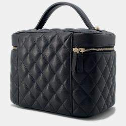 Pre Owned Chanel Vanity Black Leather Top Handle Bag