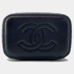 Pre Owned Chanel Vanity Black Leather Top Handle Bag