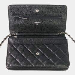 Pre Owned Chanel Classic Black Leather Wallet On Chain