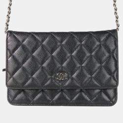 Pre Owned Chanel Classic Black Leather Wallet On Chain