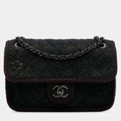Pre Owned Chanel Black Paris-Salzburg Medium Quilted Wool Edelweiss Flap