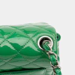 Pre Owned Chanel Green Mini Square Classic Patent Single Flap