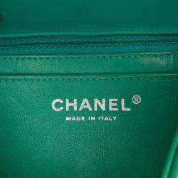 Pre Owned Chanel Green Mini Square Classic Patent Single Flap