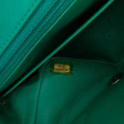 Pre Owned Chanel Green Mini Square Classic Patent Single Flap
