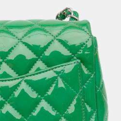 Pre Owned Chanel Green Mini Square Classic Patent Single Flap