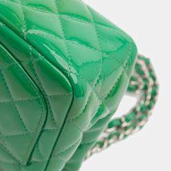 Pre Owned Chanel Green Mini Square Classic Patent Single Flap