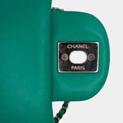Pre Owned Chanel Green Mini Square Classic Patent Single Flap