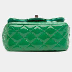 Pre Owned Chanel Green Mini Square Classic Patent Single Flap