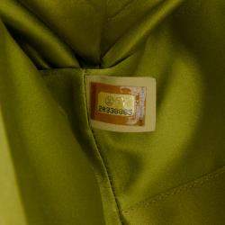 Pre Owned Chanel Green Satin Crystal Camellia Evening Frame Clutch