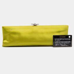 Pre Owned Chanel Green Satin Crystal Camellia Evening Frame Clutch