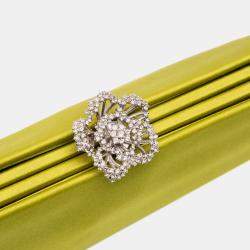 Pre Owned Chanel Green Satin Crystal Camellia Evening Frame Clutch
