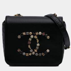 Pre Owned Chanel Black Lambskin Lucky Charms Flap Crossbody