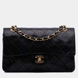 Pre Owned Chanel Black Small Classic Lambskin Double Flap