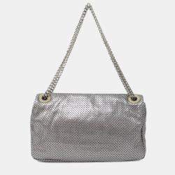 Pre Owned Chanel Drill Flap Silver Leather Shoulder Bag