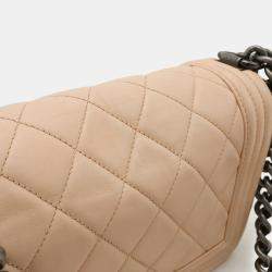Pre Owned Chanel Boy Lambskin Leather Matelasse Shoulder Bag