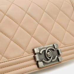 Pre Owned Chanel Boy Lambskin Leather Matelasse Shoulder Bag