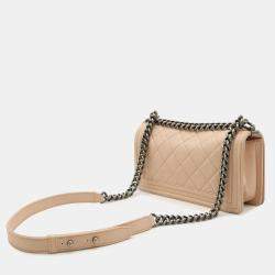 Pre Owned Chanel Boy Lambskin Leather Matelasse Shoulder Bag