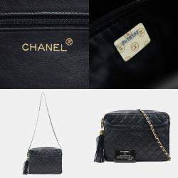 Pre Owned Chanel Quilted Tassel Black Gold Shoulder Bag