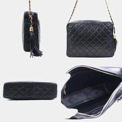 Pre Owned Chanel Quilted Tassel Black Gold Shoulder Bag