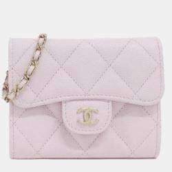 Pre Owned Chanel Timeless Light Pink Leather Chain Clutch