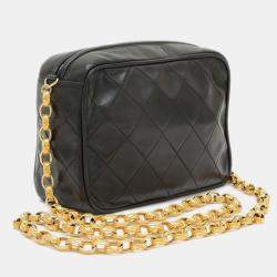 Pre Owned Chanel Coco Mark Black Gold Lambskin Tassel Chain Shoulder Bag