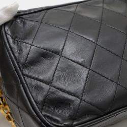Pre Owned Chanel Coco Mark Black Gold Lambskin Tassel Chain Shoulder Bag