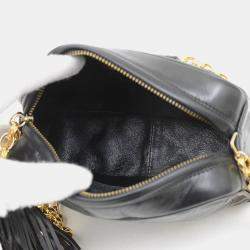 Pre Owned Chanel Coco Mark Black Gold Lambskin Tassel Chain Shoulder Bag