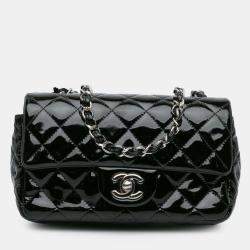 Pre Owned Chanel Black Mini Rectangular Classic Patent Single Flap