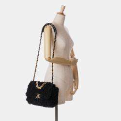 Pre Owned Chanel Black Medium Shearling 19 Flap