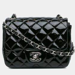 Pre Owned Chanel Black Mini Square Classic Patent Single Flap