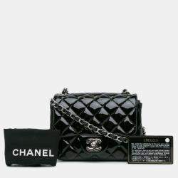 Pre Owned Chanel Black Mini Square Classic Patent Single Flap