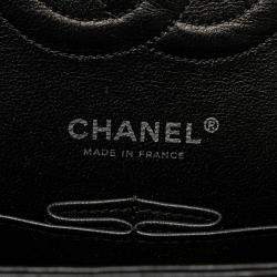 Pre Owned Chanel Black/White Medium Classic Tweed Double Flap