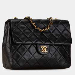 Pre Owned Chanel Black Mini Square Classic Lambskin Single Flap