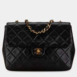 Pre Owned Chanel Black Mini Square Classic Lambskin Single Flap