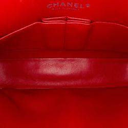 Pre Owned Chanel Red Medium Classic Chevron Caviar Double Flap