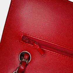 Pre Owned Chanel Red Medium Classic Chevron Caviar Double Flap