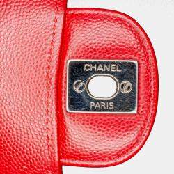Pre Owned Chanel Red Medium Classic Chevron Caviar Double Flap