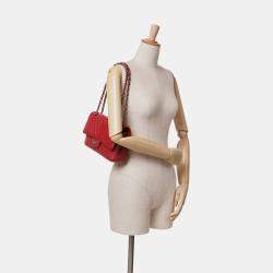 Pre Owned Chanel Red Medium Classic Chevron Caviar Double Flap