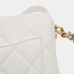 Pre Owned Chanel White Mini Quilted Lambskin Side Note Flap