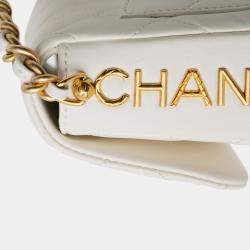 Pre Owned Chanel White Mini Quilted Lambskin Side Note Flap