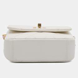 Pre Owned Chanel White Mini Quilted Lambskin Side Note Flap