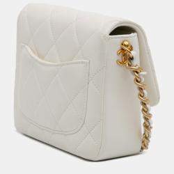 Pre Owned Chanel White Mini Quilted Lambskin Side Note Flap