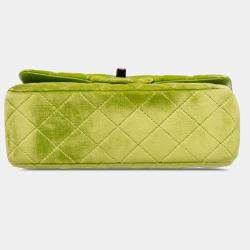 Pre Owned Chanel Green Mini Rectangular Classic Velvet Single Flap