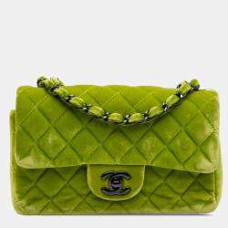 Pre Owned Chanel Green Mini Rectangular Classic Velvet Single Flap